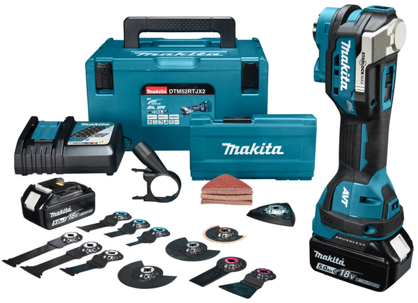 Makita DTM52RTJX2 18V Li-Ion accu multitool (2x 5,0Ah) incl. accessoireset in Mbox - koolborstelloos